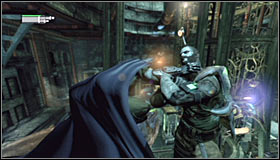 In order to neutralize the thug mentioned above, move onto one of the vantage points on the left side #1 - Follow assassin using tracer device to locate Ras al Ghul | Main story - Main story - Batman: Arkham City Game Guide