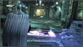 Wait for Batman to pull it together and approach the first gate - Follow assassin using tracer device to locate Ras al Ghul | Main story - Main story - Batman: Arkham City Game Guide