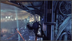 After getting up turn left and jump towards the extension arm in front of you #1 - Climb the observation deck to stop Protocol 10 | Main story - Main story - Batman: Arkham City Game Guide
