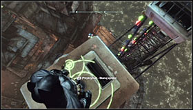 Use the Grapnel Gun to reach the highest passenger cars and on one of them you will find the Mystery Stalker #1 - Watcher in the Wings | Side missions - Side missions - Batman: Arkham City Game Guide