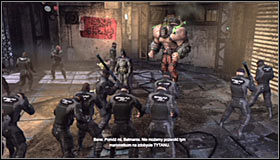 Enter the building and head to the main room to talk with Bane #1 - Fragile Alliance - p. 2 | Side missions - Side missions - Batman: Arkham City Game Guide