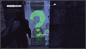 Just like before, you need to approach the question mark #1 and press A to destroy the fragile wall fragment - Enigma Conundrum (riddles 16-17) | Side missions - Side missions - Batman: Arkham City Game Guide