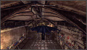 As you probably remember, you will now have to glide down #1 and afterwards flatten out at the right moment, flying above the electric fence #2 - Enigma Conundrum (riddles 16-17) | Side missions - Side missions - Batman: Arkham City Game Guide