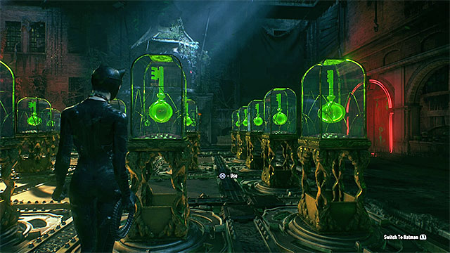 Just like you did previously, you need to walk onto the pressure plate, as Batman, and see the panel with the flashing bulbs - Fifth Riddler trial | Batman Arkham Knight - Riddlers Revenge - Batman: Arkham Knight Game Guide & Walkthrough