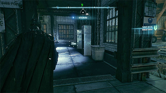 Explore the inside of the small building in the port - Riddler trophies on Founders Island (17-33) | Collectibles - Founders Island - Collectibles - Founders Island - Batman: Arkham Knight Game Guide & Walkthrough