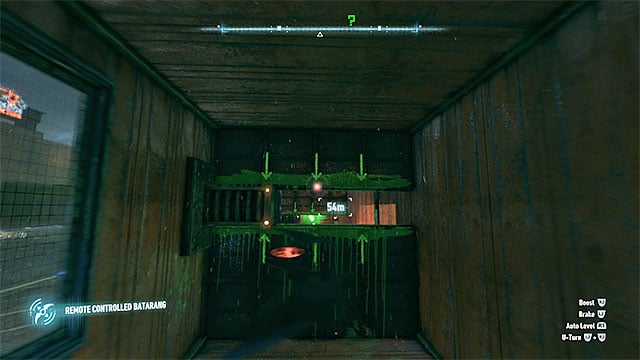 Batarang must fly through all three holes and hit the green question mark - Riddler trophies on Founders Island (17-33) | Collectibles - Founders Island - Collectibles - Founders Island - Batman: Arkham Knight Game Guide & Walkthrough