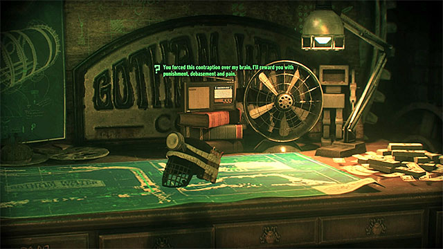 Scan the helmet lying on the table - Riddles on Miagani Island | Collectibles - Miagani Island | Batman Arkham Knight - Collectibles - Miagani Island - Batman: Arkham Knight Game Guide & Walkthrough