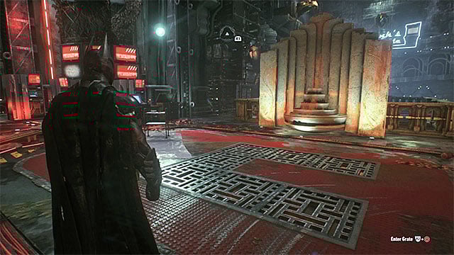 Stand in the central part of the base and jump into the shafts in the floor - Riddler trophies in the Arkham Knight HQ (1-10) | Collectibles - Arkham Knight HQ - Collectibles - Arkham Knight HQ - Batman: Arkham Knight Game Guide & Walkthrough