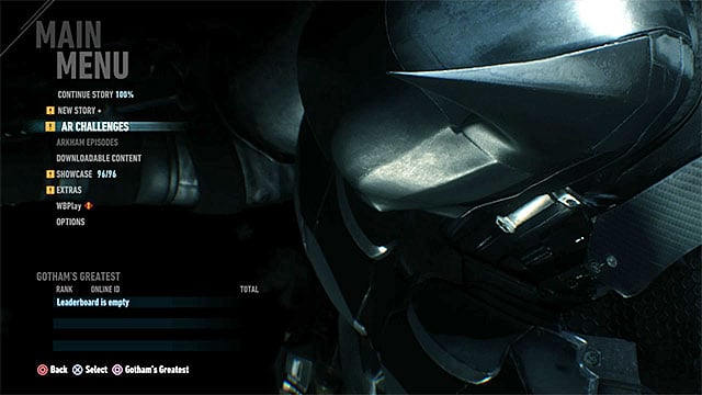 The easiest way to review the challenges is to access them in the main menu - AR Challenges (Augmented Reality) | Collectibles - Arkham Knight HQ - Collectibles - Arkham Knight HQ - Batman: Arkham Knight Game Guide & Walkthrough