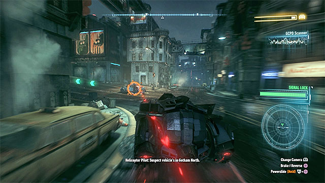 During the pursuit, watch out not to find yourself on the way of enemy attacks (red beam). - Interrogate the driver of the military vehicle | Main story | Batman Arkham Knight - Main story - Batman: Arkham Knight Game Guide & Walkthrough