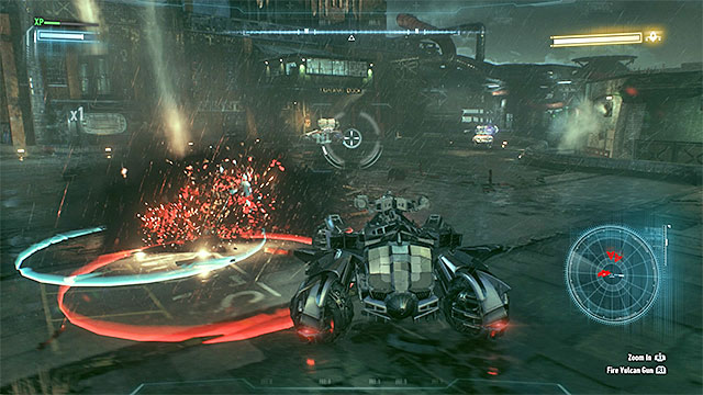 Move away from the red circles before they Arkham Knight attacks. - Destroy Arkham Knights flying machine | Main story | Batman Arkham Knight - Main story - Batman: Arkham Knight Game Guide & Walkthrough