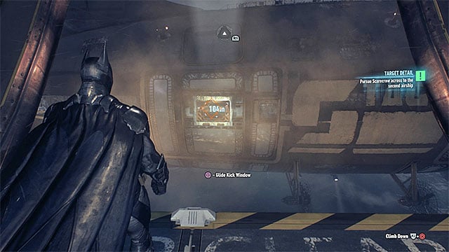 Glide toward the glass wall of the second airship - Infiltrate the second airship | Main story | Batman Arkham Knight - Main story - Batman: Arkham Knight Game Guide & Walkthrough