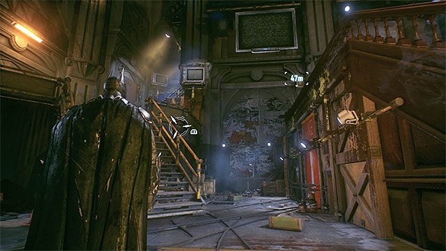 The stairs leading to the room with Christina - Apprehend Christina Bell in sound stage B | Main story | Batman Arkham Knight - Main story - Batman: Arkham Knight Game Guide & Walkthrough