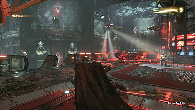 You can temporary blind the flying drone, but most of the time it is better to avoid the machine - Arkham Knight - fourth encounter (direct confrontation) | Boss fights - Boss fights - Batman: Arkham Knight Game Guide & Walkthrough