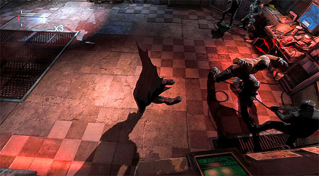 Watch out for the biggest one and avoid his charges - Uplink the National Criminal Database to the batcomputer | Main storyline - Main storyline - Batman: Arkham Origins Game Guide