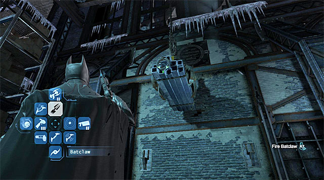 Use the claw on the suspended cargo - Investigate the steel mill - exploring the mill | Main storyline - Main storyline - Batman: Arkham Origins Game Guide