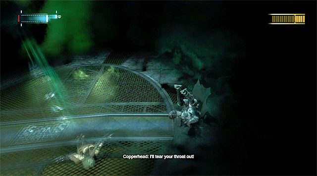 After she loses around 2/3 of her health bar, Copperhead will start to pull off a very quick sprint attack, which you of course need to avoid at all costs - Defeat Copperhead | Main storyline - Main storyline - Batman: Arkham Origins Game Guide