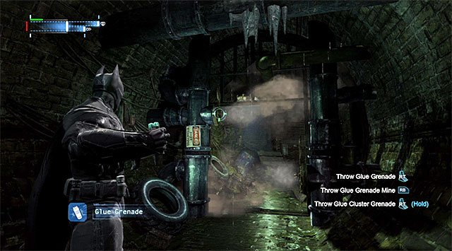 Aim the glue grenades at the spots with the steam escaping - Scan the corpse in the GCPD morgue | Main storyline - Main storyline - Batman: Arkham Origins Game Guide