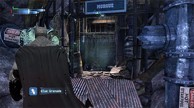 The passage in the location with the inactive shaft, leading to the morgue - Scan the corpse in the GCPD morgue | Main storyline - Main storyline - Batman: Arkham Origins Game Guide