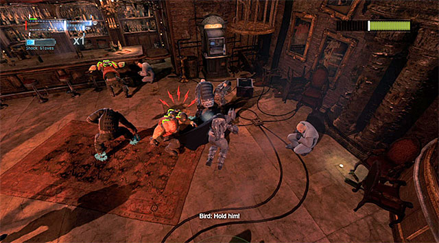 Watch out for the armored enemies and avoid their charges and grapples - Bird | Most Wanted - Most Wanted - Batman: Arkham Origins Game Guide