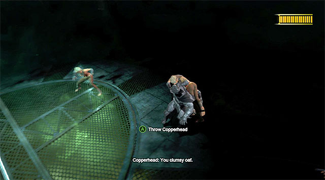 tapping rhythmically the button shown in the screen if you are grabbed by Copperhead - Copperhead | Boss fights - Boss fights - Batman: Arkham Origins Game Guide