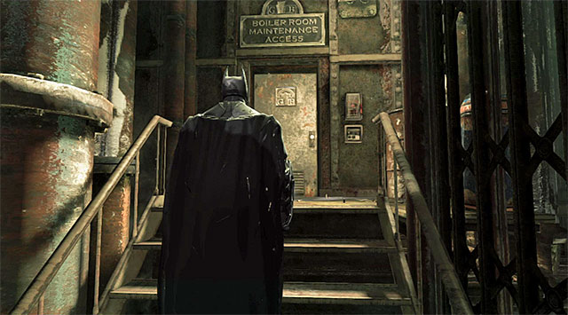 Exit from the location with the elevator shaft - Locate Fireflys bombs | Main storyline - Main storyline - Batman: Arkham Origins Game Guide