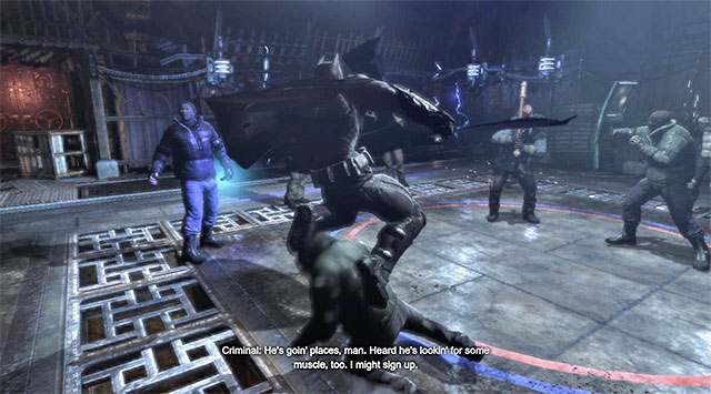 Start by attacking the enemy near the venting shaft - Disarm the bomb at the south pillar | Main storyline - Main storyline - Batman: Arkham Origins Game Guide