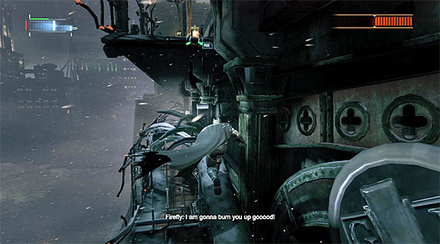 The next phase of the fight should start at the moment when the Firefly loses around a half of his healthbar - Defeat Firefly | Main storyline - Main storyline - Batman: Arkham Origins Game Guide