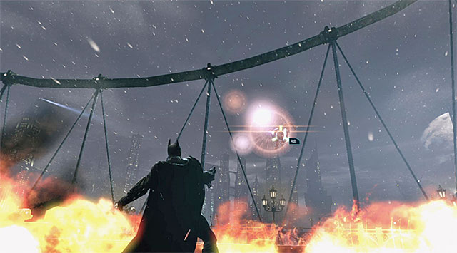 After the boss healthbar is nearly depleted, he will start bombardment of the area - Defeat Firefly | Main storyline - Main storyline - Batman: Arkham Origins Game Guide