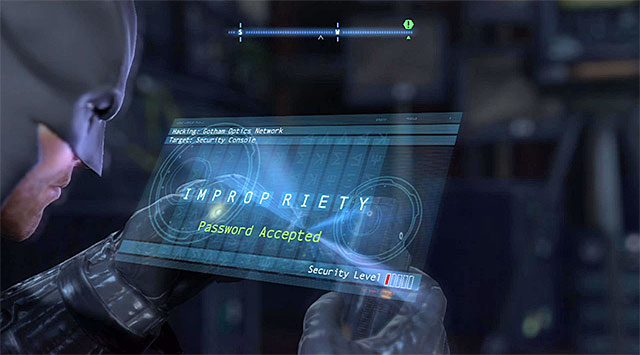 Jump inside and use the Cryptographic sequencer on the control panel on the left, which will result in determining the password shown in the above screenshot - The tower in the Burnley district | Casefile Reports - Casefile Reports - Batman: Arkham Origins Game Guide