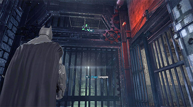 The ledge that you need to grab onto with the grappling hook - Gain access to the Execution Chamber | Main storyline - Main storyline - Batman: Arkham Origins Game Guide