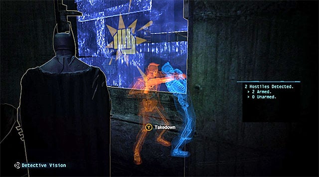 Approach the wall and jump to reach another venting shaft - Deactivate the jamming signal | Main storyline - Main storyline - Batman: Arkham Origins Game Guide