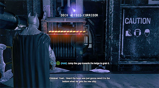 The place where you perform the last jump - Gain access to Penguins office - Upper Deck | Main storyline - Main storyline - Batman: Arkham Origins Game Guide