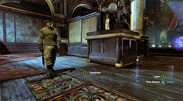 You can use the passages under the floor for hiding and while planning silent takedowns - Gain access to Penguins office - Theatre | Main storyline - Main storyline - Batman: Arkham Origins Game Guide