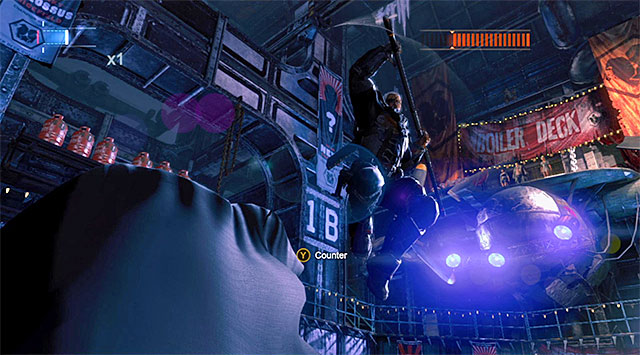 You should be very careful at the moments in which you need to avoid the bosss attacks - Defeat Deathstroke | Main storyline - Main storyline - Batman: Arkham Origins Game Guide