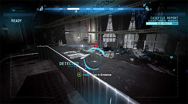 Go now towards the apartments exit but, after you take the stairs, turn right and examine the counter on the right - Solve the crime scene inside Lacey Towers | Main storyline - Main storyline - Batman: Arkham Origins Game Guide