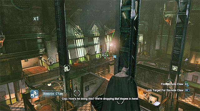 You can hang an enemy directly under a vantage point - Access the GCPD servers - bullpen | Main storyline - Main storyline - Batman: Arkham Origins Game Guide