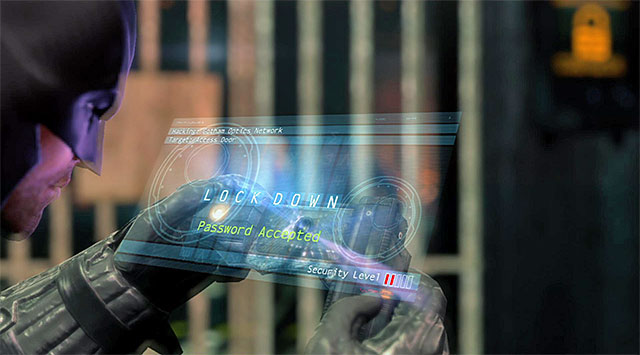 You now need to go back towards the server rooms entrance, which you now will be able to unlock, thanks to the disruptor - Access the GCPD servers - returning to the server room | Main storyline - Main storyline - Batman: Arkham Origins Game Guide