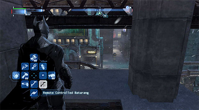 Start to the east of the collectible by standing atop the cage built into one of the ledges above - The best hidden datapacks - Extortion File 17 (Diamond District) | Enigma Datapacks - Enigma Datapacks - Batman: Arkham Origins Game Guide