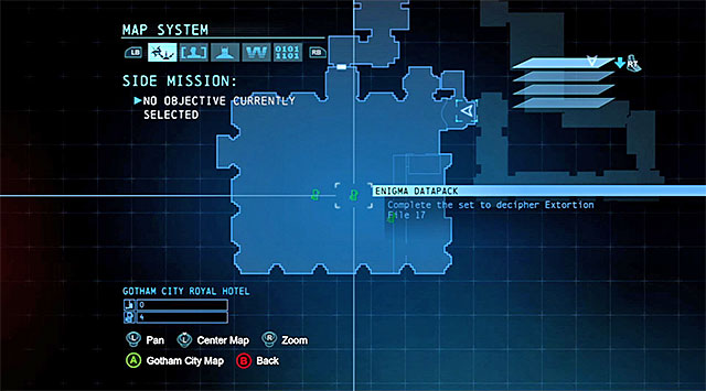 The collectible is in central part of the West Tower - Ballroom, i - The best hidden datapacks - Extortion File 17 (Diamond District) | Enigma Datapacks - Enigma Datapacks - Batman: Arkham Origins Game Guide