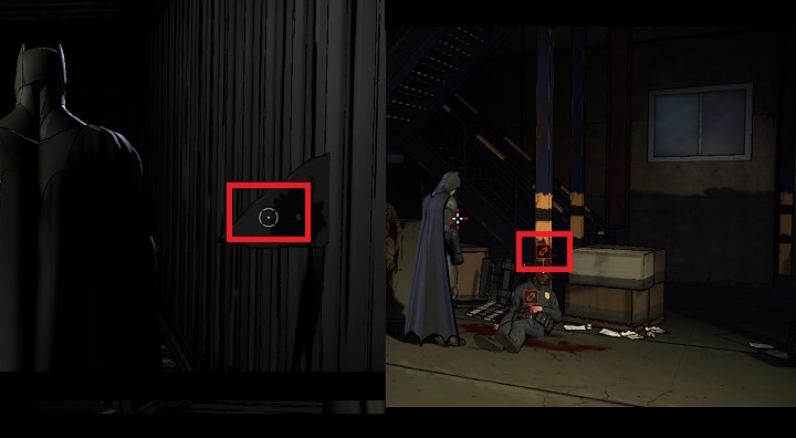 Connect the barrel fragment with the head of the dead policeman (the above screenshot) - Chapter 4 - Worlds Greatest Detective | Walkthrough - Episode 1: Realm of Shadows - Batman: The Telltale Games Series Game Guide