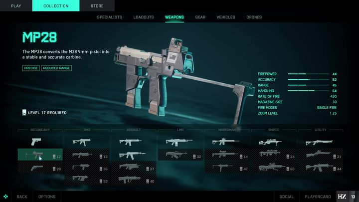 You will unlock MP28 when you advance to Level 17 - Battlefield 2042: Secondary weapons - list - Weapons - Battlefield 2042 Guide