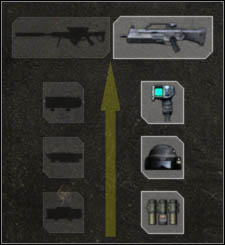 Yellow arrow shows the succession of unlocking the next elements of our equipment - Equipment selection & unlocking succession - Unlocks - Battlefield 2142 - Game Guide and Walkthrough