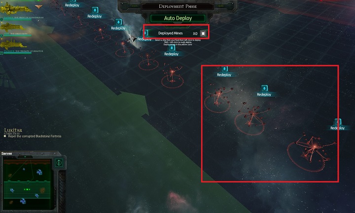 Before you deploy your units at the beginning of the mission note that another option appear, underneath the deployment button - Chapter IV - 12th Black Crusade - Campaign - Battlefleet Gothic: Armada - Game Guide and Walkthrough