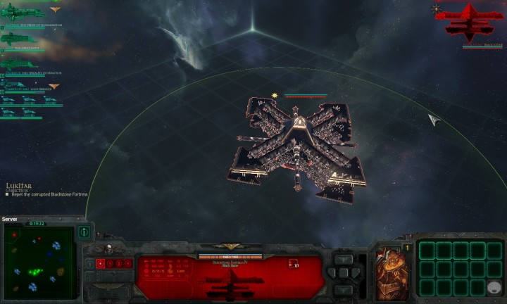 The fortress appears at the very beginning of the mission and it will slowly progress towards the space station - Chapter IV - 12th Black Crusade - Campaign - Battlefleet Gothic: Armada - Game Guide and Walkthrough