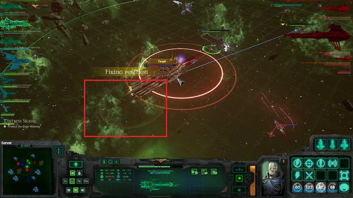 After you reach the marked area, the ship will start to load its main weapon - Chapter IV - 12th Black Crusade - Campaign - Battlefleet Gothic: Armada - Game Guide and Walkthrough