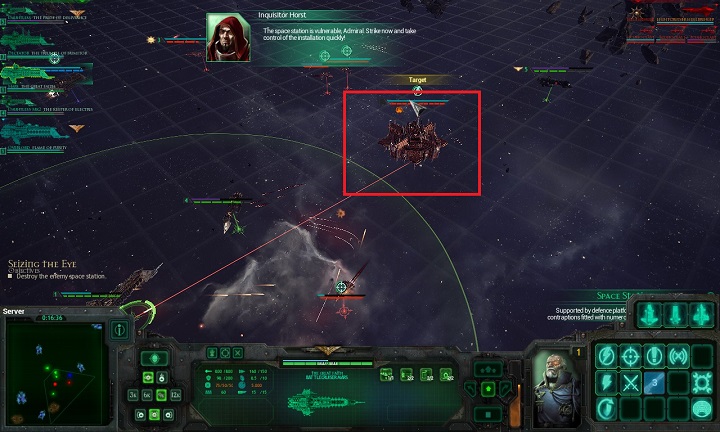 After you destroy all of the defense platforms, summon all of your units at one point and direct all of your firepower against the building - Chapter II - The Eye of Night - Campaign - Battlefleet Gothic: Armada - Game Guide and Walkthrough