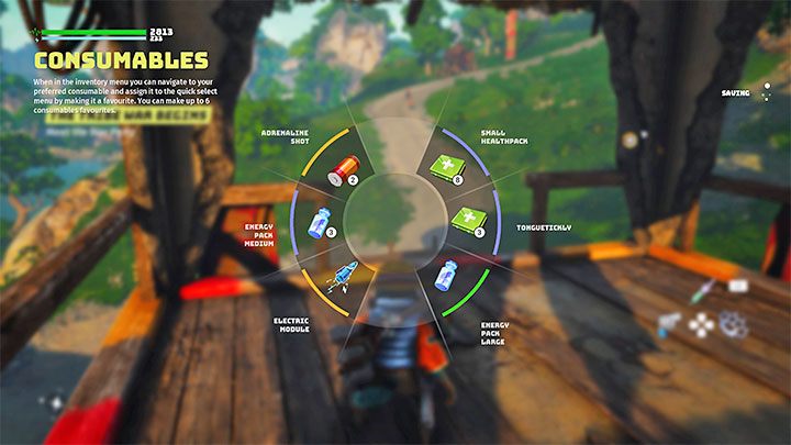 The most convenient way to organize your medical supplies is in the Consumables drop-down menu , which is displayed when you hold down the up button on the pad - Biomutant: Healing - how to restore health? - Character & equipment - Biomutant Guide