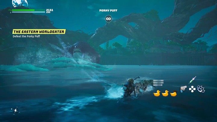 Throughout the fight, the Porky Puff will attack with his strong paws, and each attack will create a wave that will move very fast towards you - to avoid taking damage, quickly swim away to the side - Biomutant: Porky Puff - how to beat? Boss fight - Bosses - Biomutant Guide