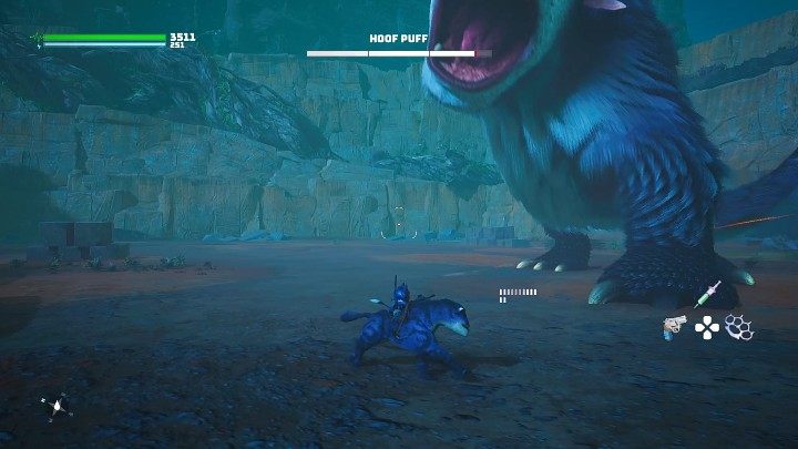 As you weave between the boss's legs, you have to watch out when he swings and stomps his front paws - Biomutant: The Northeastern Worldeater - walkthrough - Main quests - Biomutant Guide